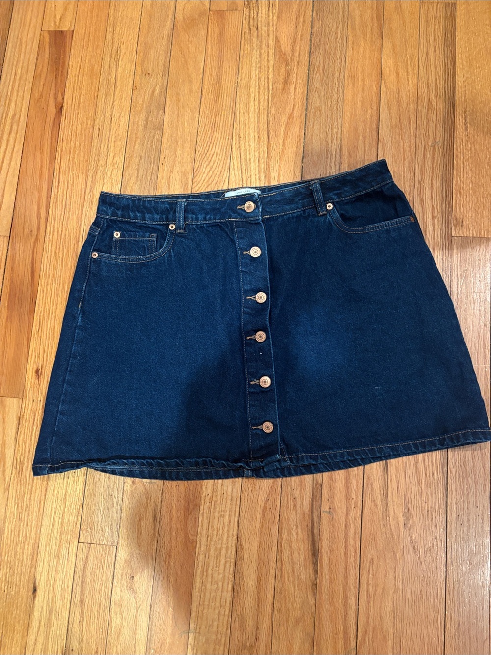 New Look Dark Blue Button-Front Denim Mini Skirt